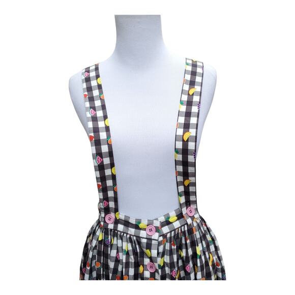 Hell Bunny Fruitylou Pinafore Skirt 50s Black White Gingham Fruit Sz XL - Picture 2 of 16